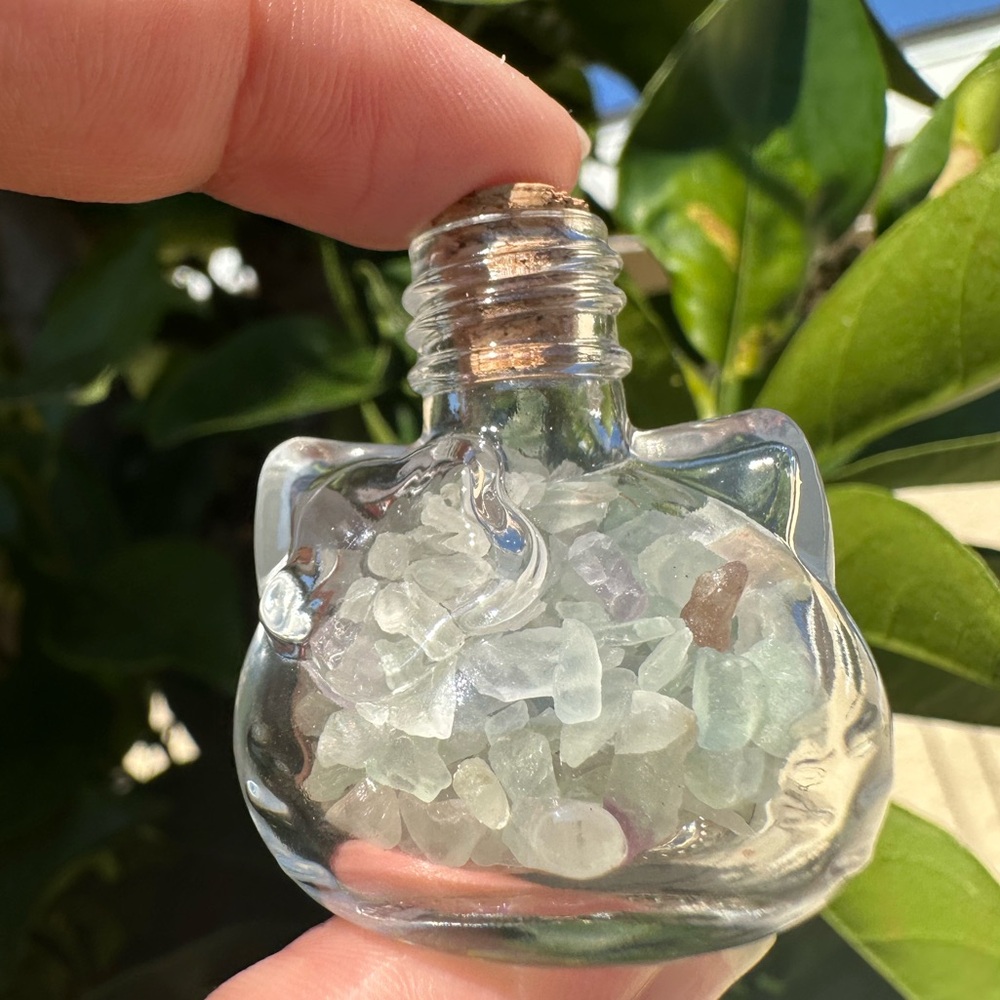 Hello Kitty Jar of Green Aventurine Crystals